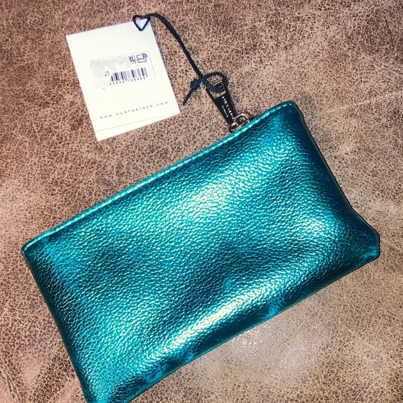 Kurt Geiger Metallic Teal Leather Pouch - Picture 3 of 4